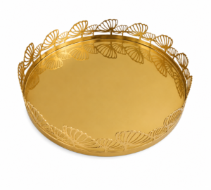 STW1001 Elegant Gold Round Metal Serving Tray for Home, Dining & Table Decoration