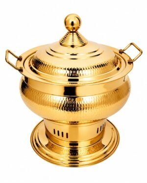 Stainless Steel Chawal Hammered Gujarati Chafing Dish with Lid for Buffet & Food Serving
