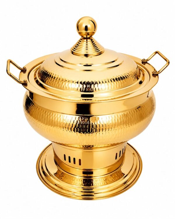 Stainless Steel Chawal Hammered Gujarati Chafing Dish with Lid for Buffet & Food Serving