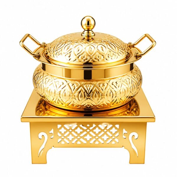 Stainless Steel Chatai Handi Luxury Gold Chafing Dish with Decorative Stand for Buffet & Food Serving