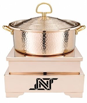 Stainless Steel Rose Gold Hammered Chawal Bhagona Chowkhi for Buffet & Food Serving
