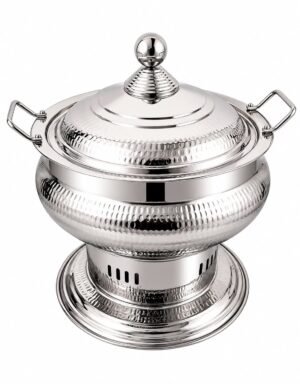 Stainless Steel Chawal Hammered Gujarati Chafing Dish with Lid for Buffet &  Food Serving