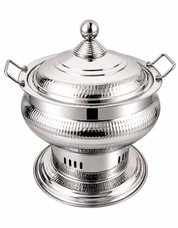 STW1015 Stainless Steel Chawal Hammered Gujarati Chafing Dish with Lid for Buffet & Food Serving