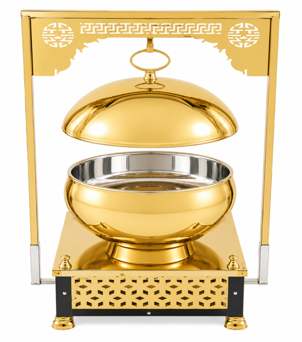 STW1043 Stainless Steel Matka Chowkhi Chafing Dish Gold Finish