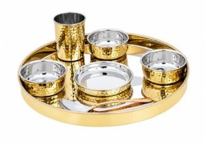 STW2170 Stainless Steel & Brass Thali Set with Bowls, Glass & Spoon