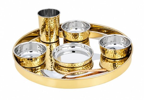 STW2170 Stainless Steel & Brass Thali Set with Bowls, Glass & Spoon