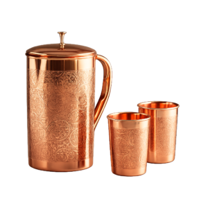 STW3002 Pure Copper Atching Water Jug with 2 Glasses Set for Home, Restuarant, & Hotal