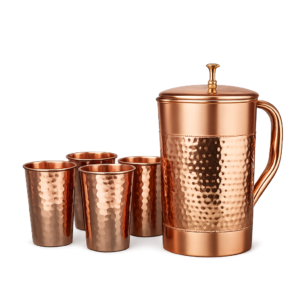 STW3004 Pure Copper Water Jug with 4 Glasses Set for Home