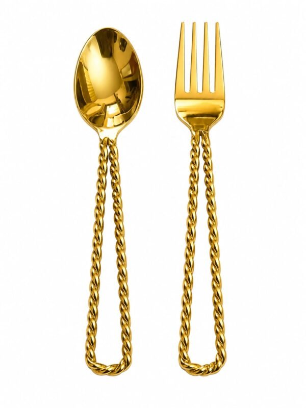 STW3101 Stainless Steel Gold Spoon & Fork Set with Twisted Handle for Dining & Desserts